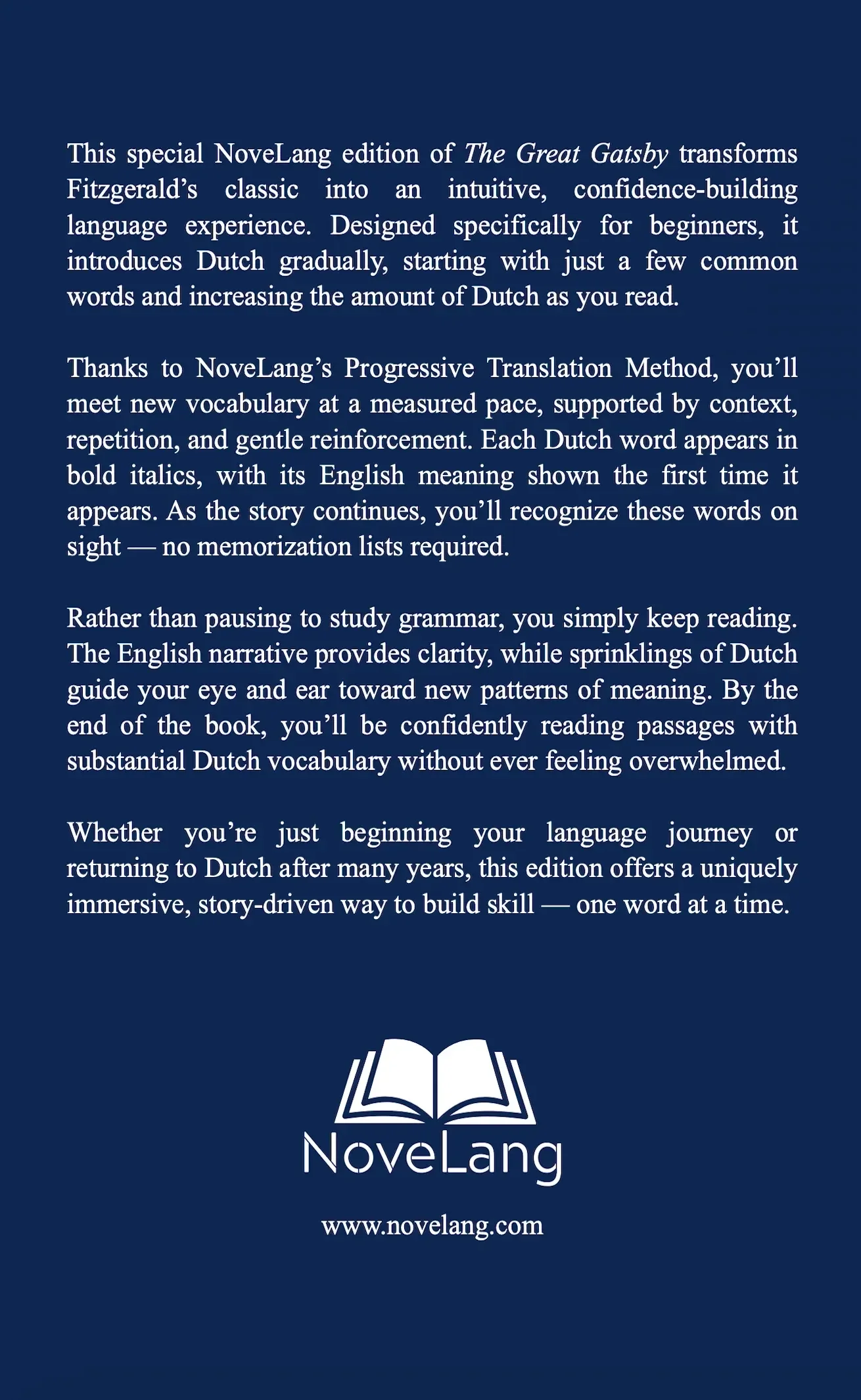 The Great Gatsby for Dutch learners, back cover