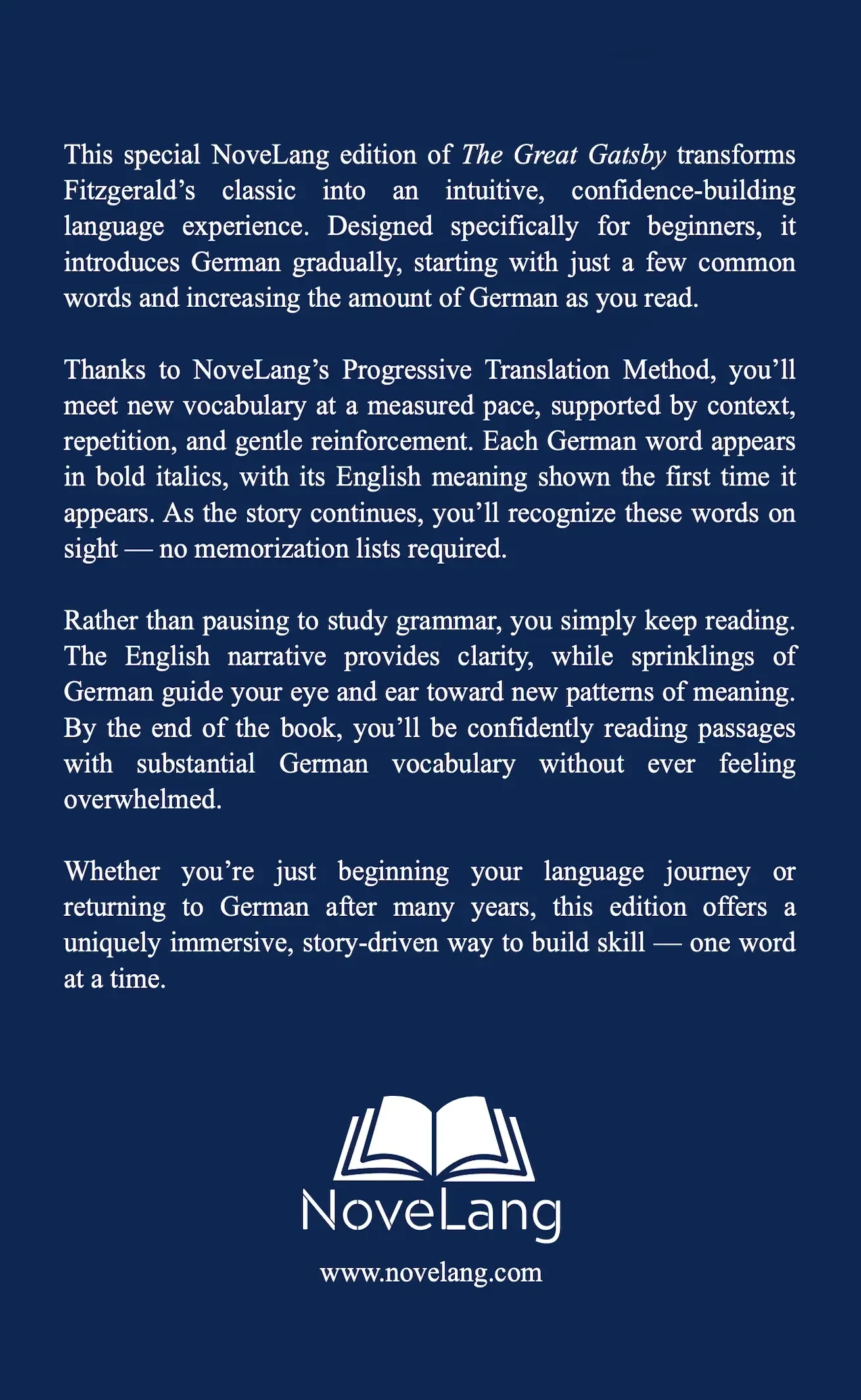 The Great Gatsby for German learners, back cover
