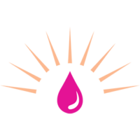 Miss Patty's Inc. Logo is a pink magenta drop with golden rays emanating from it, representing Saint John's Wort Oil that is the main healing ingredient in our pain relieving products.