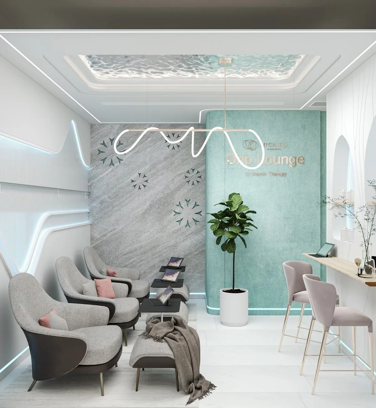 บรรยากาศภายในคลินิก MICHIKO Wellness ห้อง Drip Lounge กรุงเทพฯ ประเทศไทย