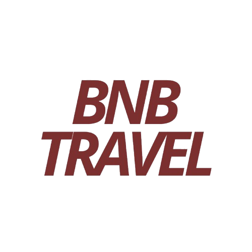 BNB Travel-logo med brun farge og skyggeeffekt.