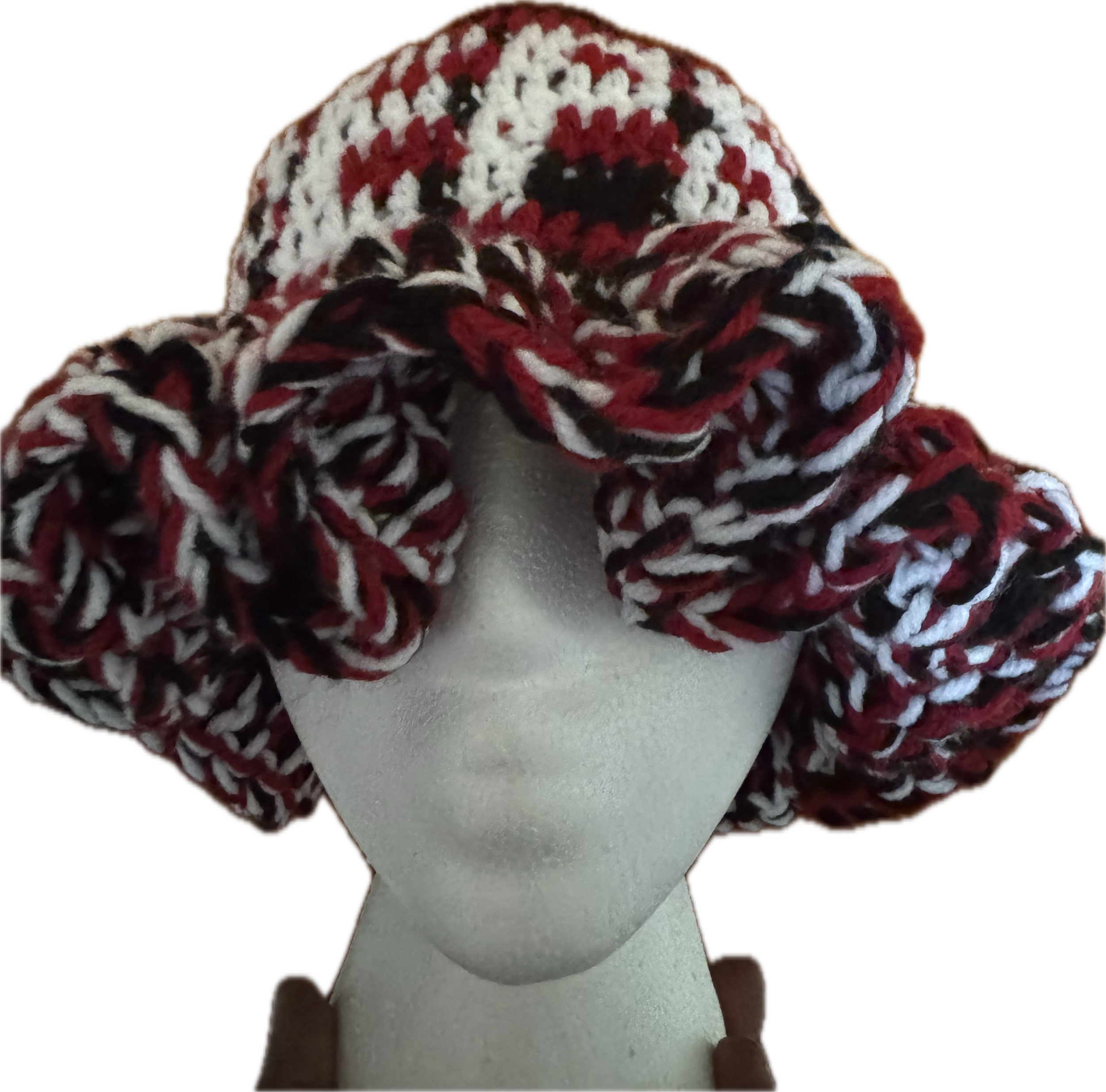 Custom striped crochet bucket hat with letters.