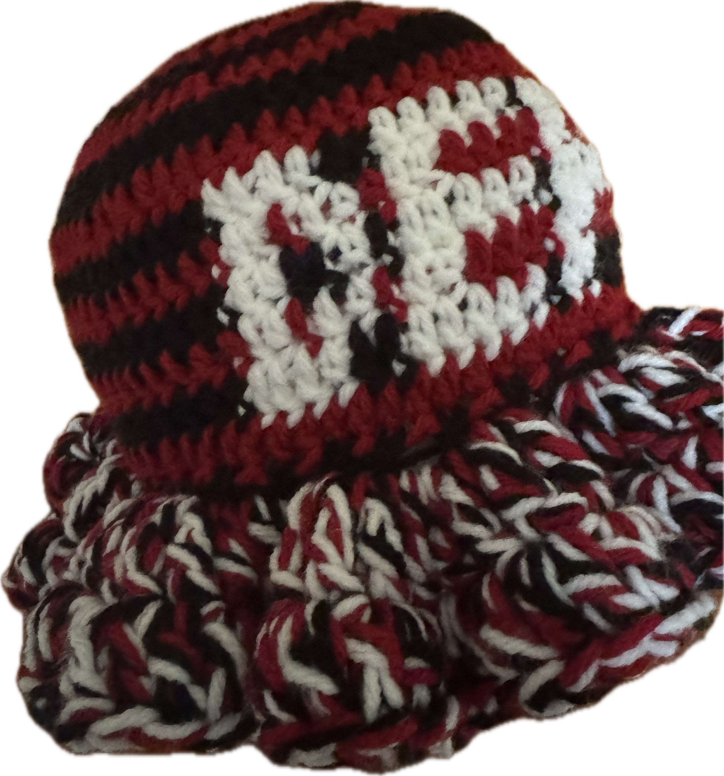 Custom striped crochet bucket hat with letters.