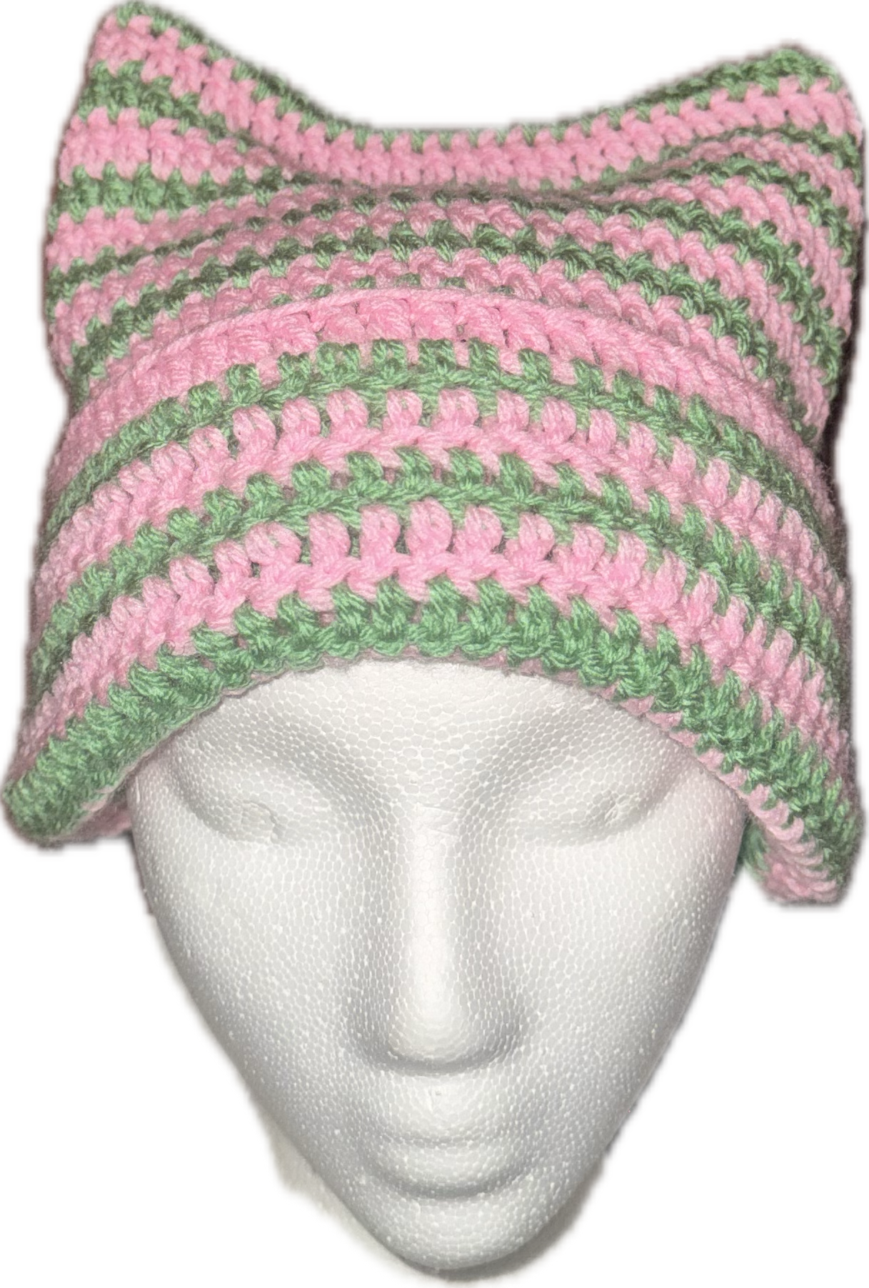 Striped crochet cat ear beanie