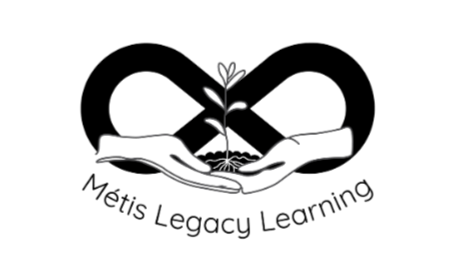 Metis Legacy Learning Logo with two hands gently holding a small plant with leaves between them, symbolizing care and growth.