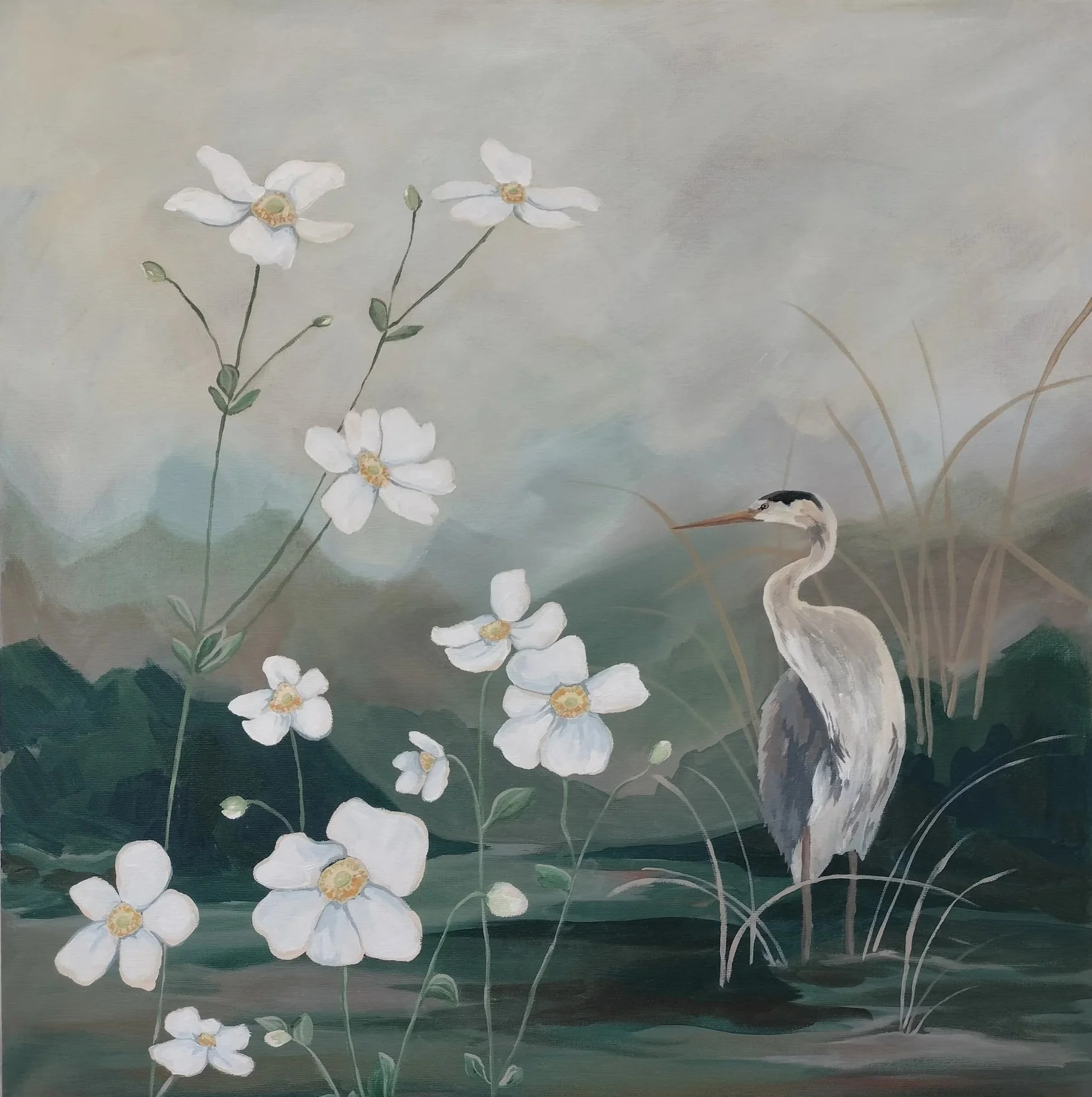 Heron Misty Innocence
Size: 24" x 24"
Acrylic on canvas