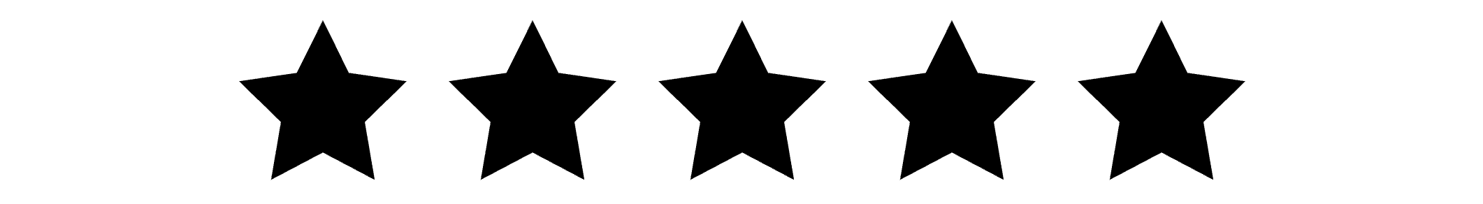 Five black stars arranged in a horizontal line centered on a white background.
