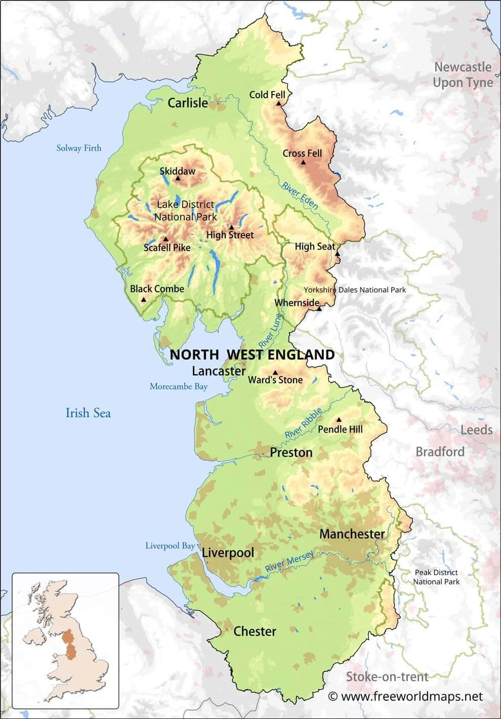 A map of the north west of the UK, highlighting the counties within this area.