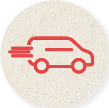 An image of a red outlined van on a cream background with text to the right highlighting that Locksmithery aim to be at location within 30 minutes.