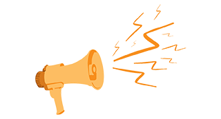 An image of a gold megaphone with text to the right explaining how Locksmithery will enage with local media outlets to spread awareness of Guildford Food Bank.