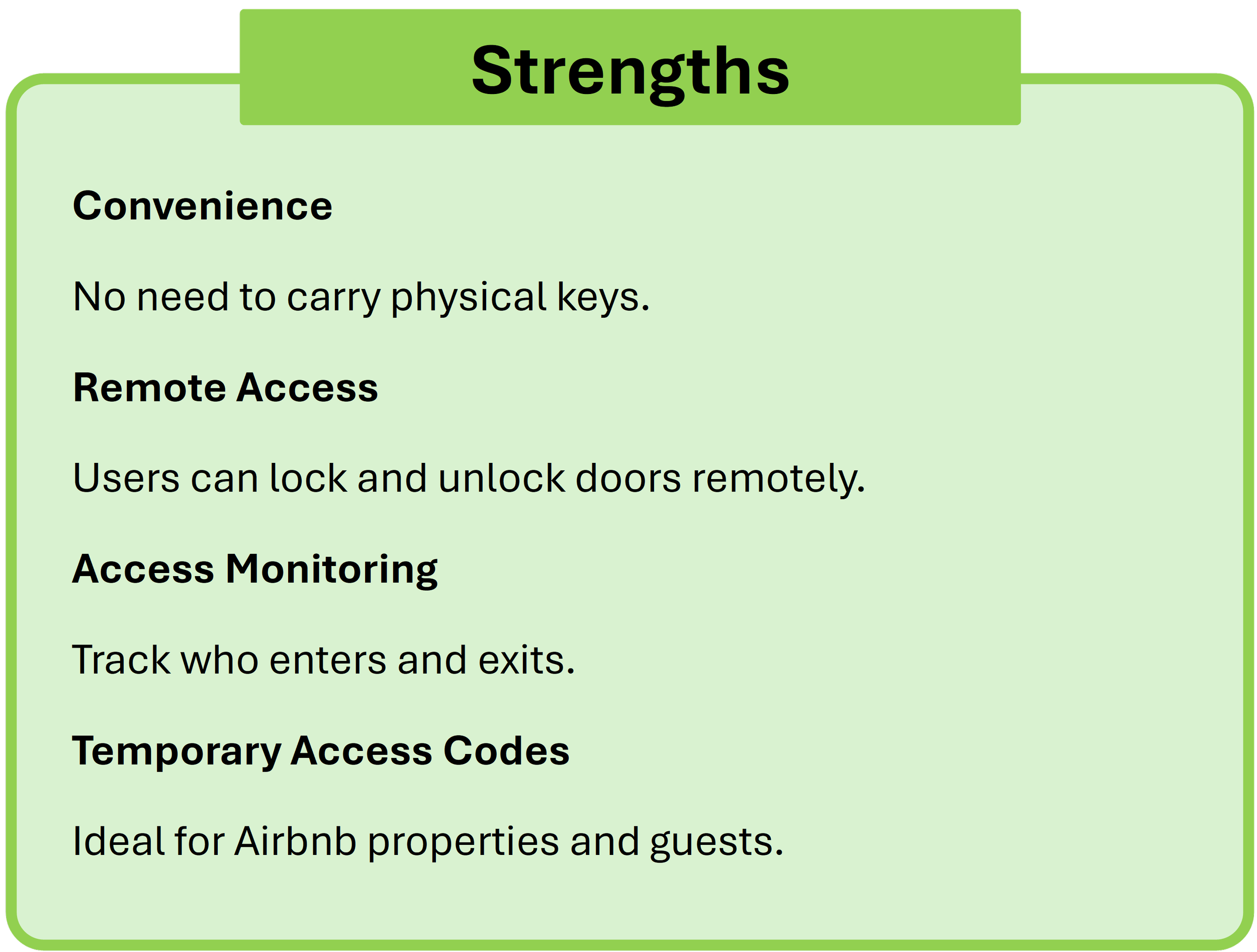 A custom green box highlighting the strengths of smart locks.