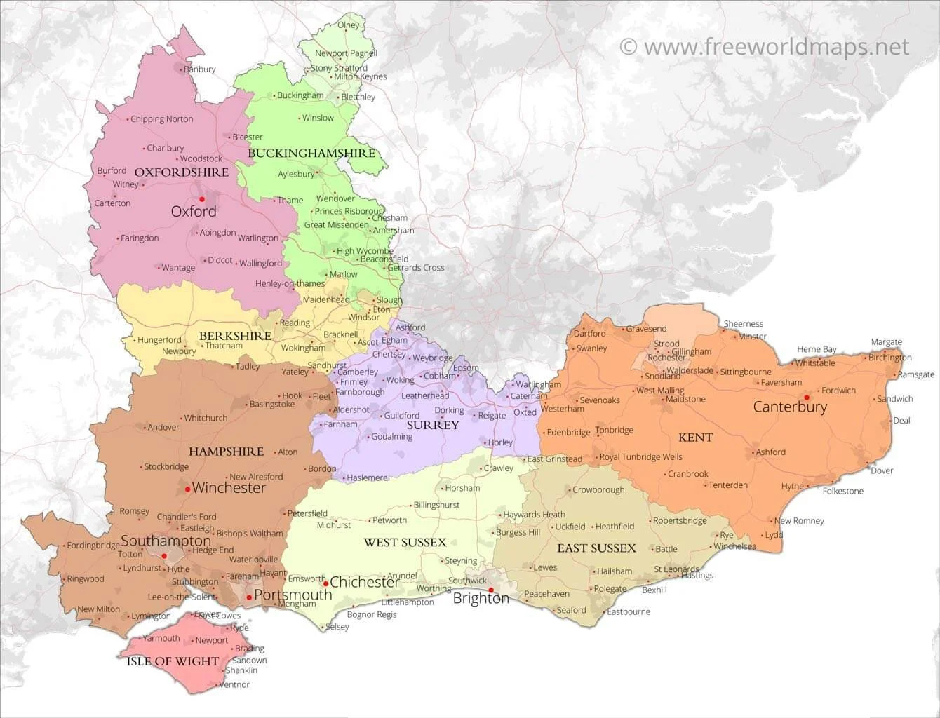 an image of the south east of england with the counties in the south east being highlighted.