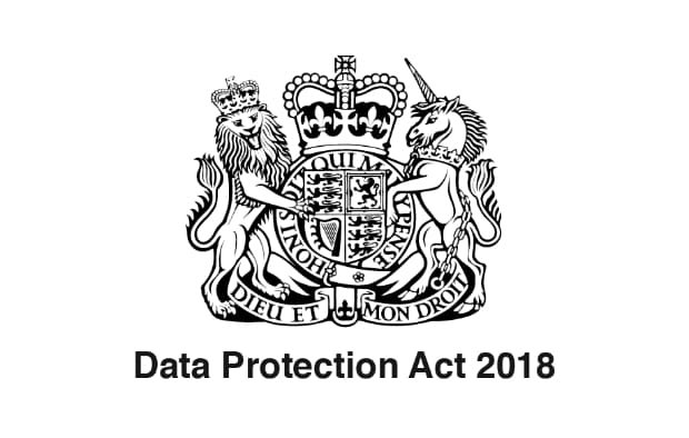 Image of the UK legal logo with text underneath showing Data Protection Act 2018 with text introducing Locksmithery's privacy policy. It states that Locksmithery will collect the bare minimum of data required protected it as set forward by DPA18.