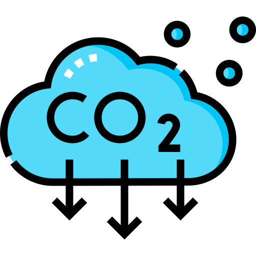 A blue cloud containing the chemical symbol for carbon dioxcide with text to the right explaining how Locksmithery's small radius helps reduce CO2 emissions.