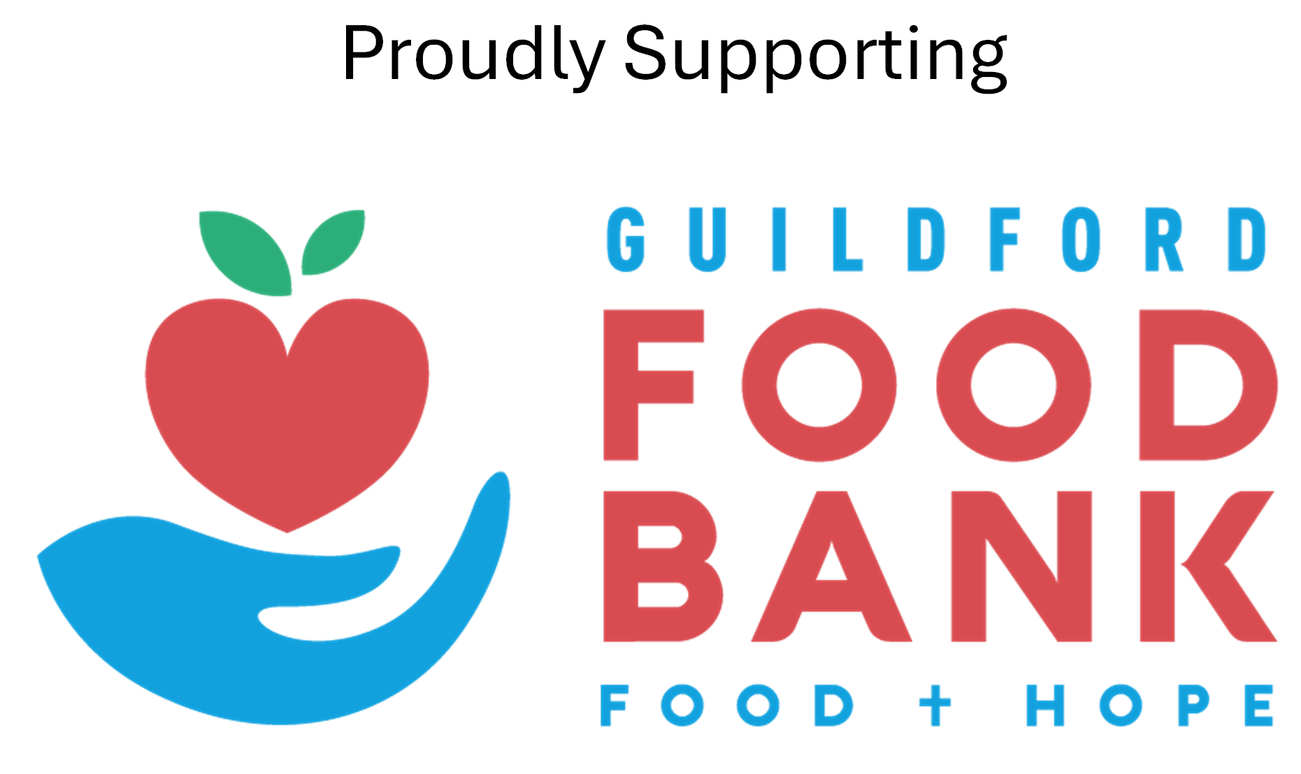 A custom made image created by Guildford Food Bank with text above stating "Proudly Supporting" highlighting that Locksmithery are supporting Guildford Food Bank.