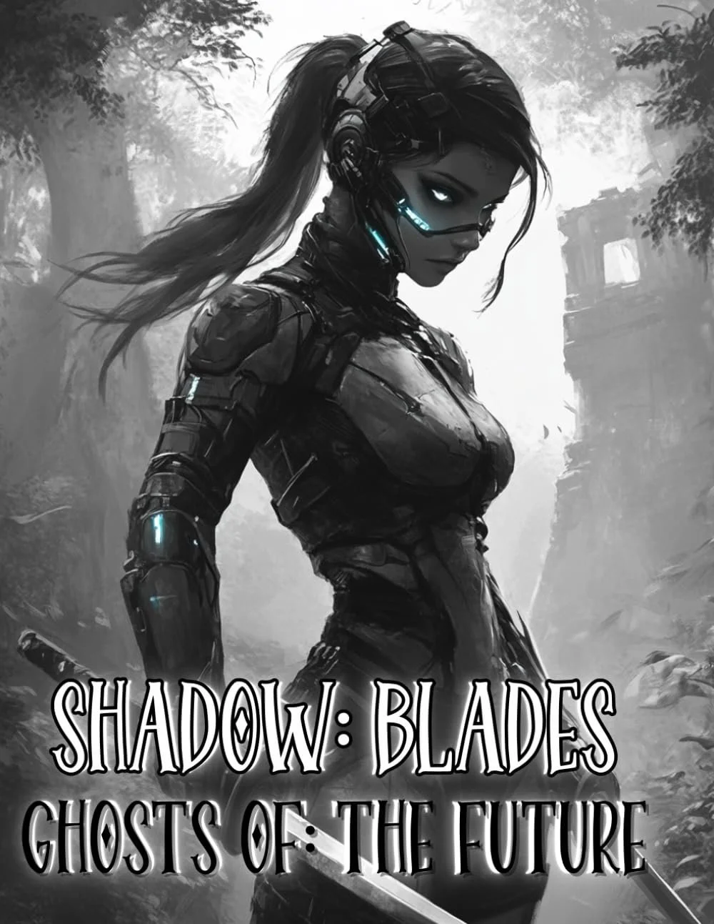 Enter a futuristic world of stealth and intrigue with Shadow Blades: Ghosts of the Future, an adult coloring book that centers around a powerful female cybernetically enhanced assassin. Each page features intricate designs showcasing her sleek armor.