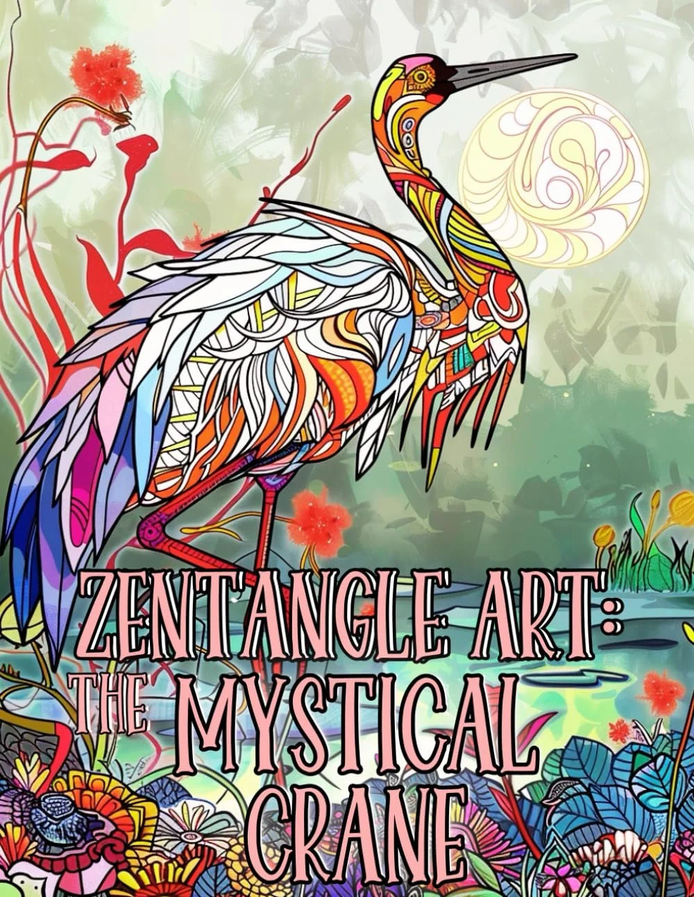 This adult coloring book invites you to explore a world of mindful creativity, focusing on mental wellness and stress relief. Each page blends the elegance of mystical cranes with the calming art of Zentangle, designed to ease anxiety and promote rel