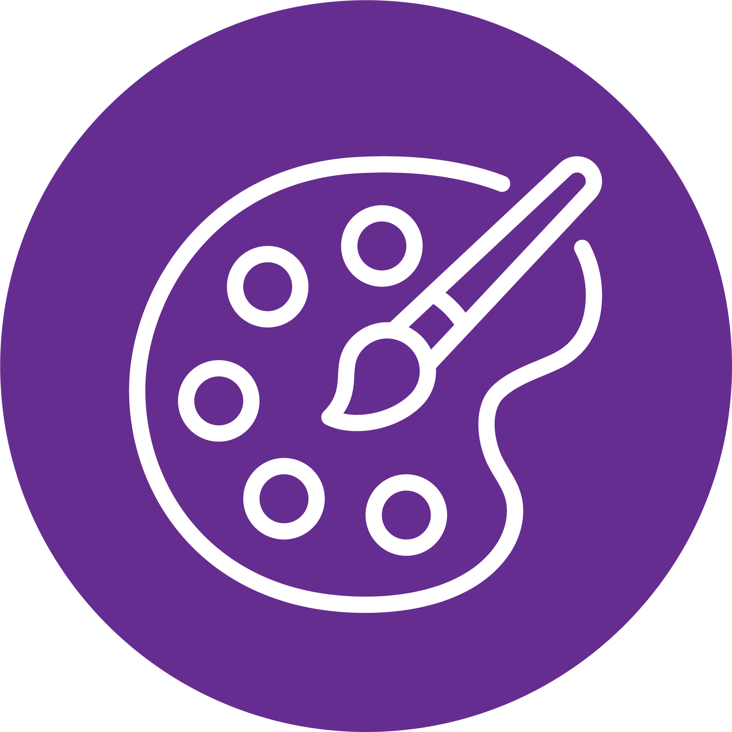 Icon of a painter's palette with a paintbrush on a purple background.
