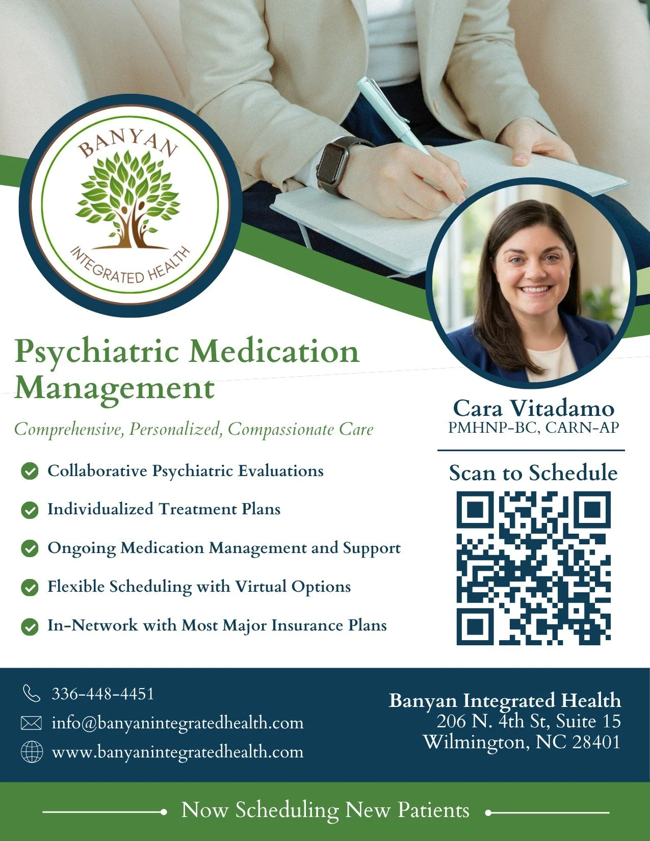 Meet Cara Vitadamo, PMHNP-BC, CARN-AP!

Banyan Integrated Health is excited to welcome Cara to our Wilmington team! Cara provides compassionate, individualized psychiatric care, including comprehensive evaluations, personalized treatment plans, and o