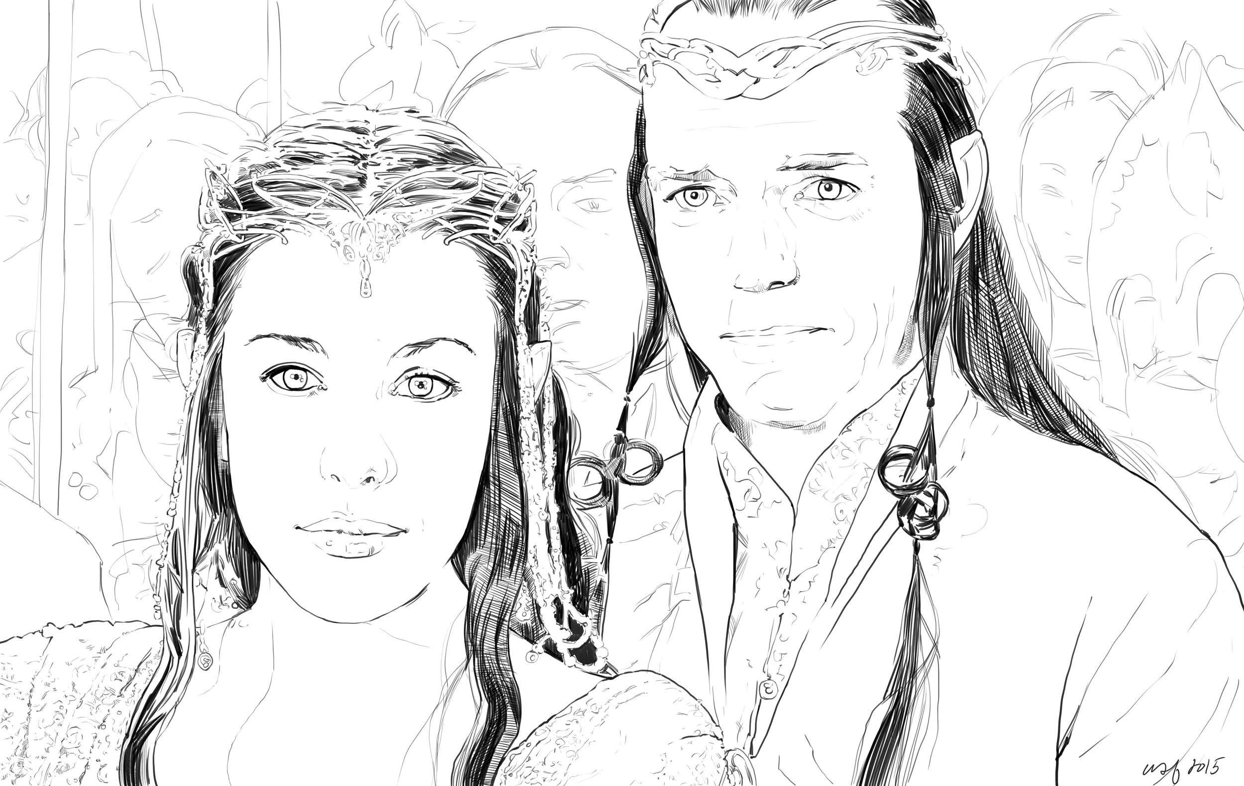 ElrondGivesArwenAway_LineArt.jpg