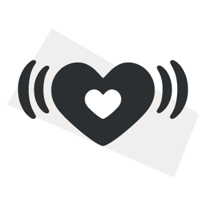 A graphic illustration of a heart with sound waves emanating from it on a dark background.