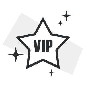 A VIP ticket with a star design and sparkles on a black background.
