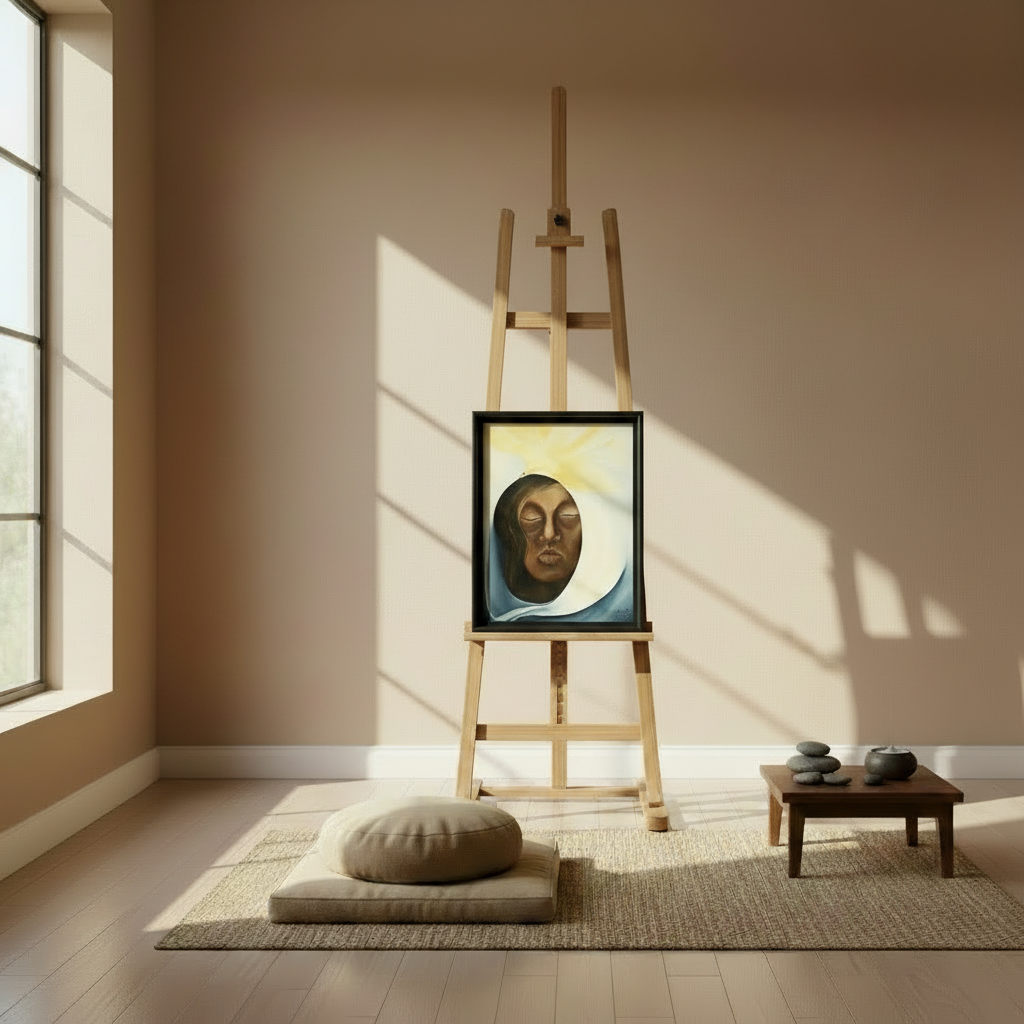 "The Dream"
A face in stillness, suspended between sleep and thought. Closed eyes hold an inner landscape, while light rises gently above like a quiet vision. The Dream reflects introspection, vulnerability, and the moment where imagination begins.