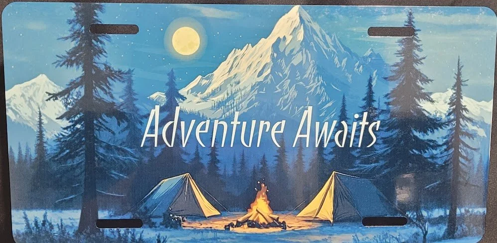 Adventure Awaits Camping License Plate