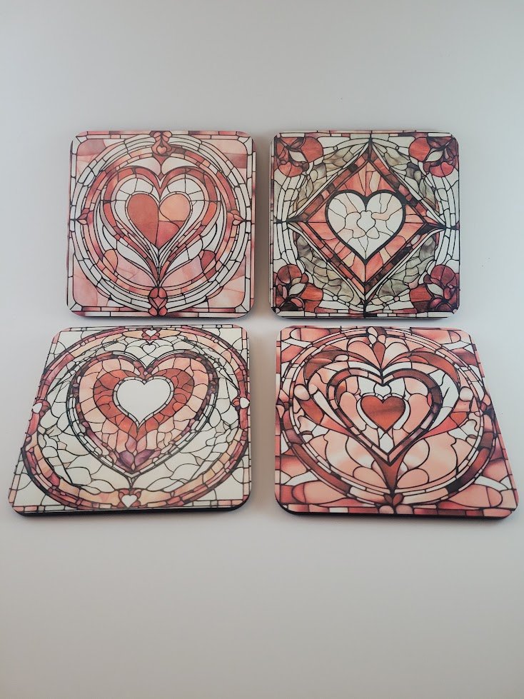 Stained glass heart Coaster set