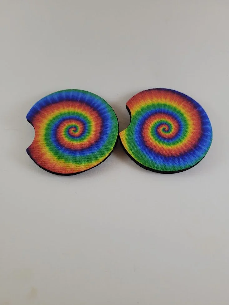 Rainbow Spiral – Neoprene Car Coaster Set (2-Pack)