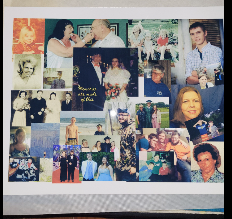 Collage of family photos, including childhood, weddings, outdoor, and indoor pictures of various ages and settings.