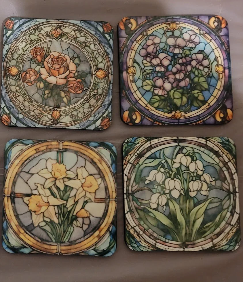 Stained Glass Florals – 4-Pack Coaster Set