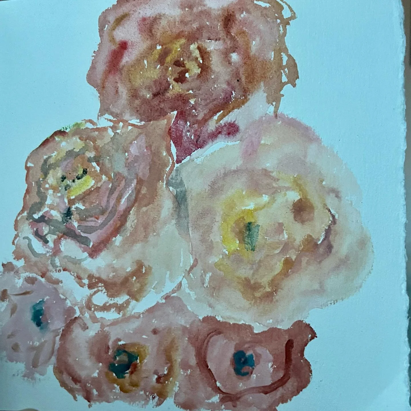 Day 31 Work 31 challenge ended yesterday but loving the process each day of sitting down to paint. Today I painted the most beautiful creamy, peachy pink Mondial Roses from @christinedickler 🤍 and Pippa joined me to make some art of her own. Happy N