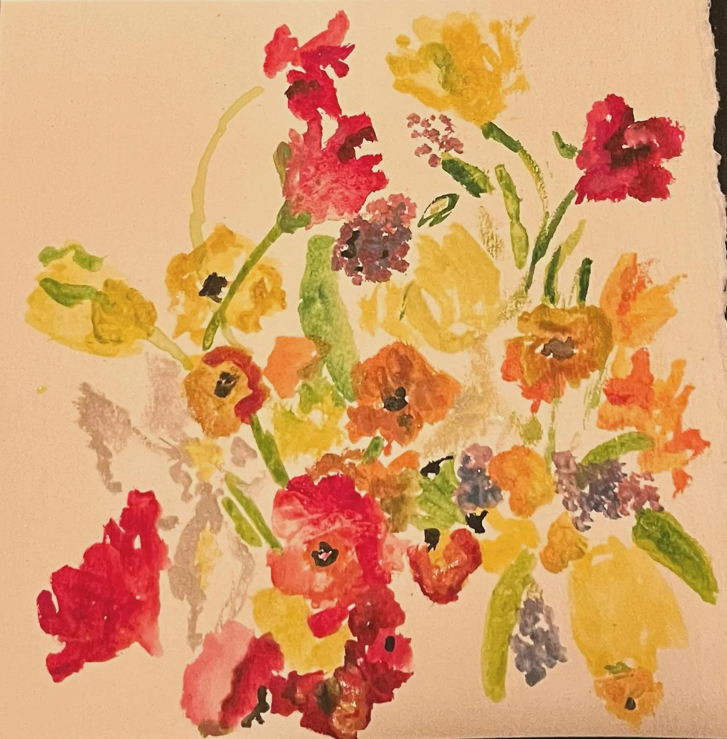 Day 30  Work 30 Tulip, Ranunculus, Daffodil, Muscari inspired to paint a beautiful arrangement by 
@putnamflowers 
6 x 6 watercolor on paper
#art
#paintingart
#flowerart
#everydaypainting 
#doitfortheprocess
#ranunclus
#tulip 
#flowercolortheory 
#pu