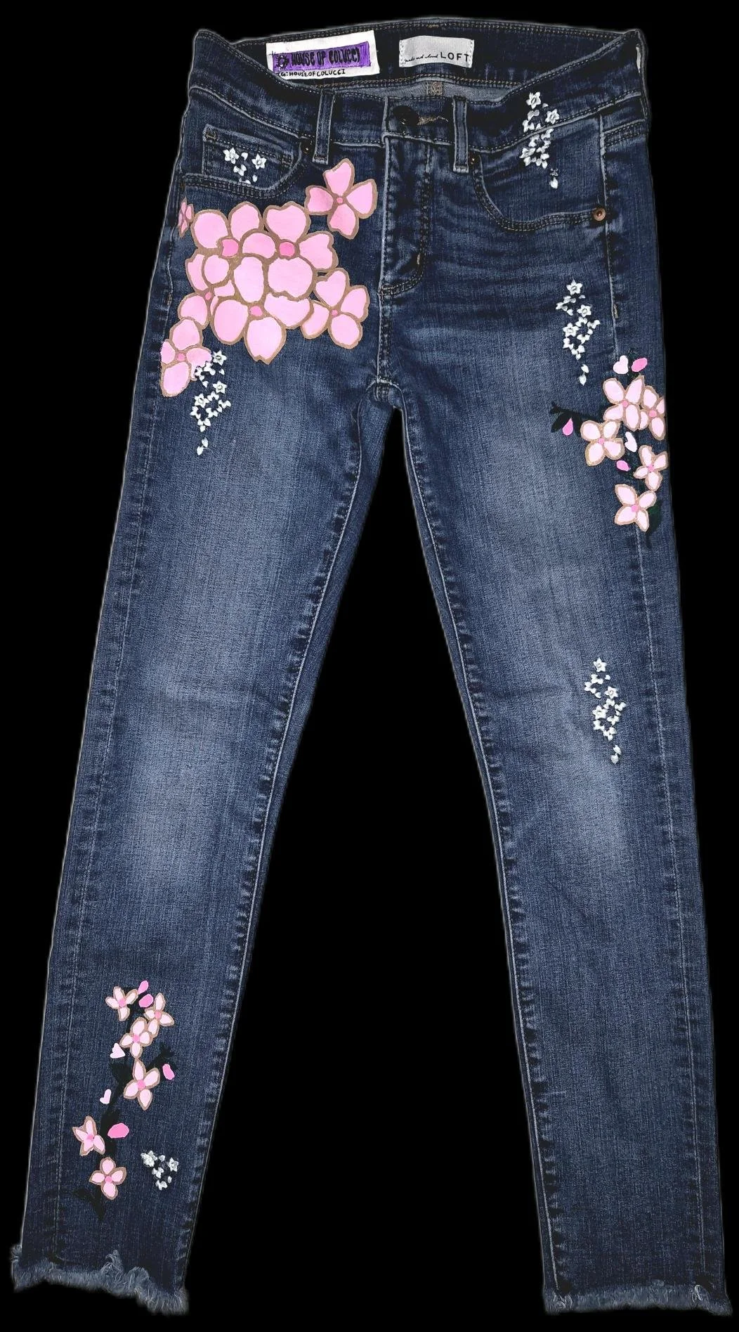 PINK FLOWER LOFT JEANS WITH EMBROIDERED DETAIL