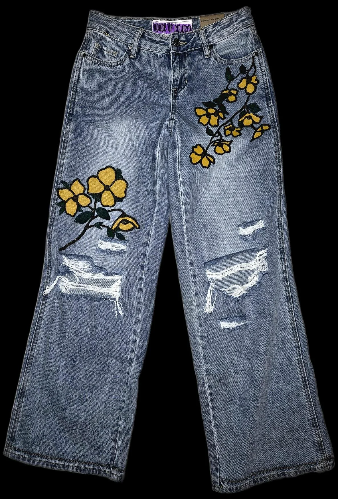 YELLOW PAC SUN JEANS WITH SEWN DETAILS