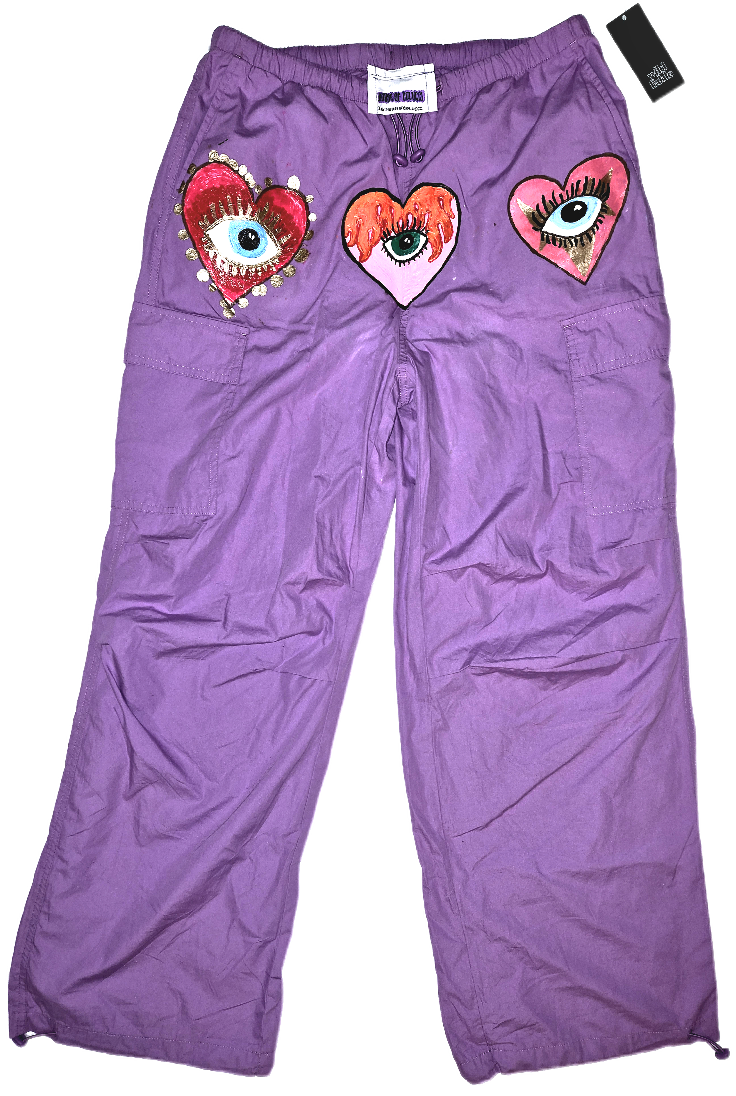 PURPLE CARGO HEART EYES PANTS