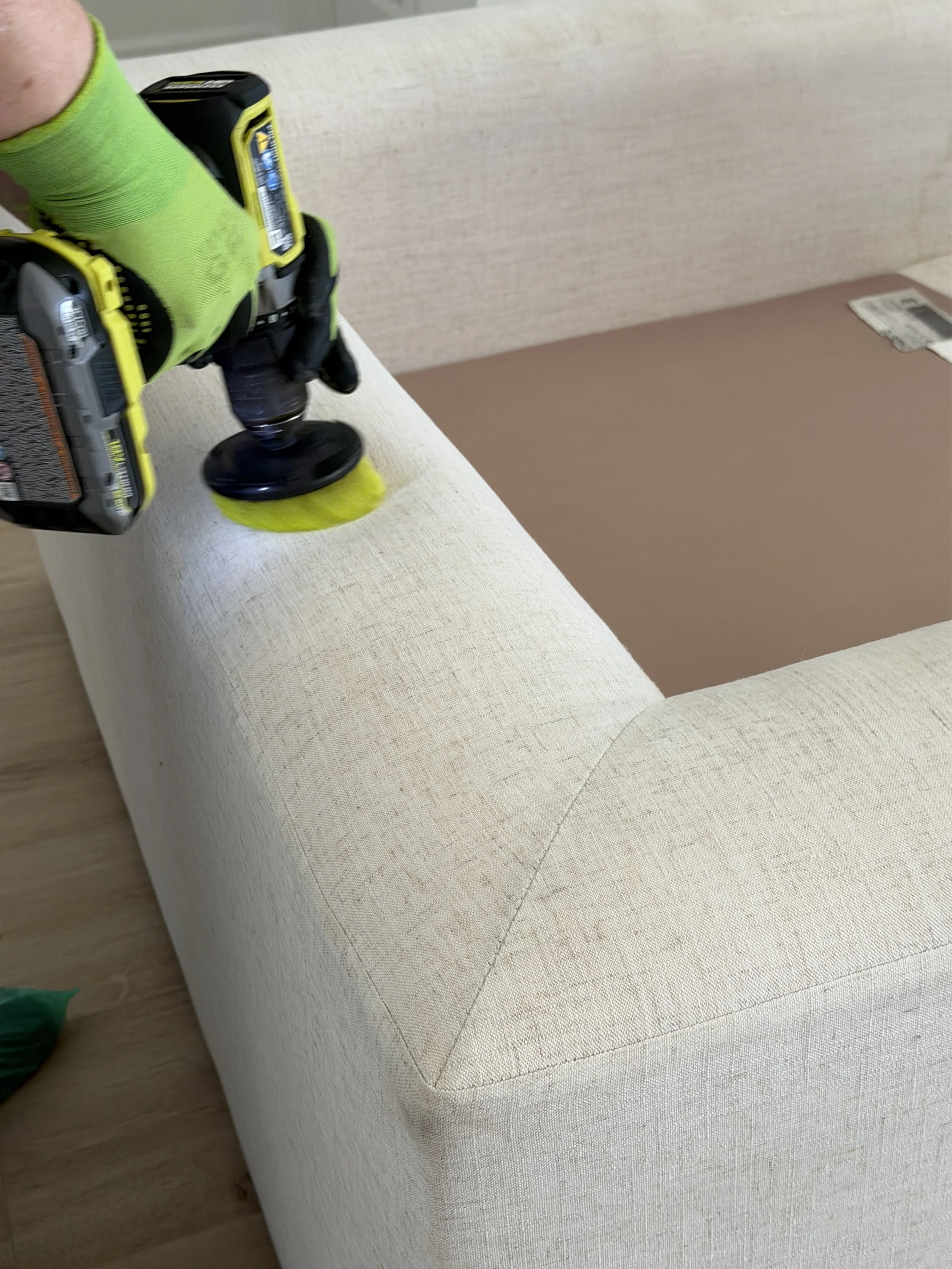 Scrubbing machine used on a couch