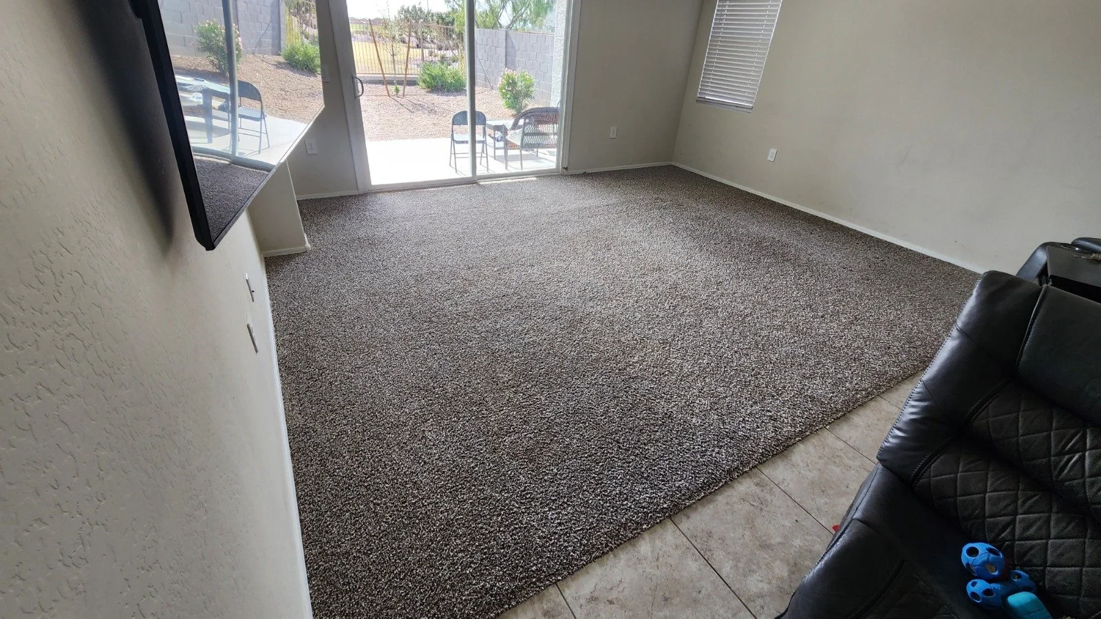 Empty living room where carpet was deep cleaned