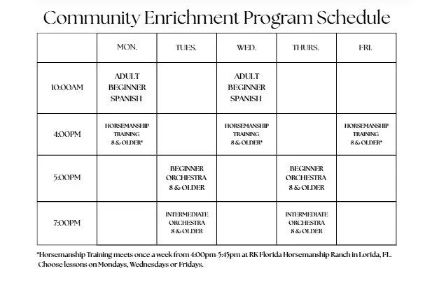LEARN Community Enrichment Schedule