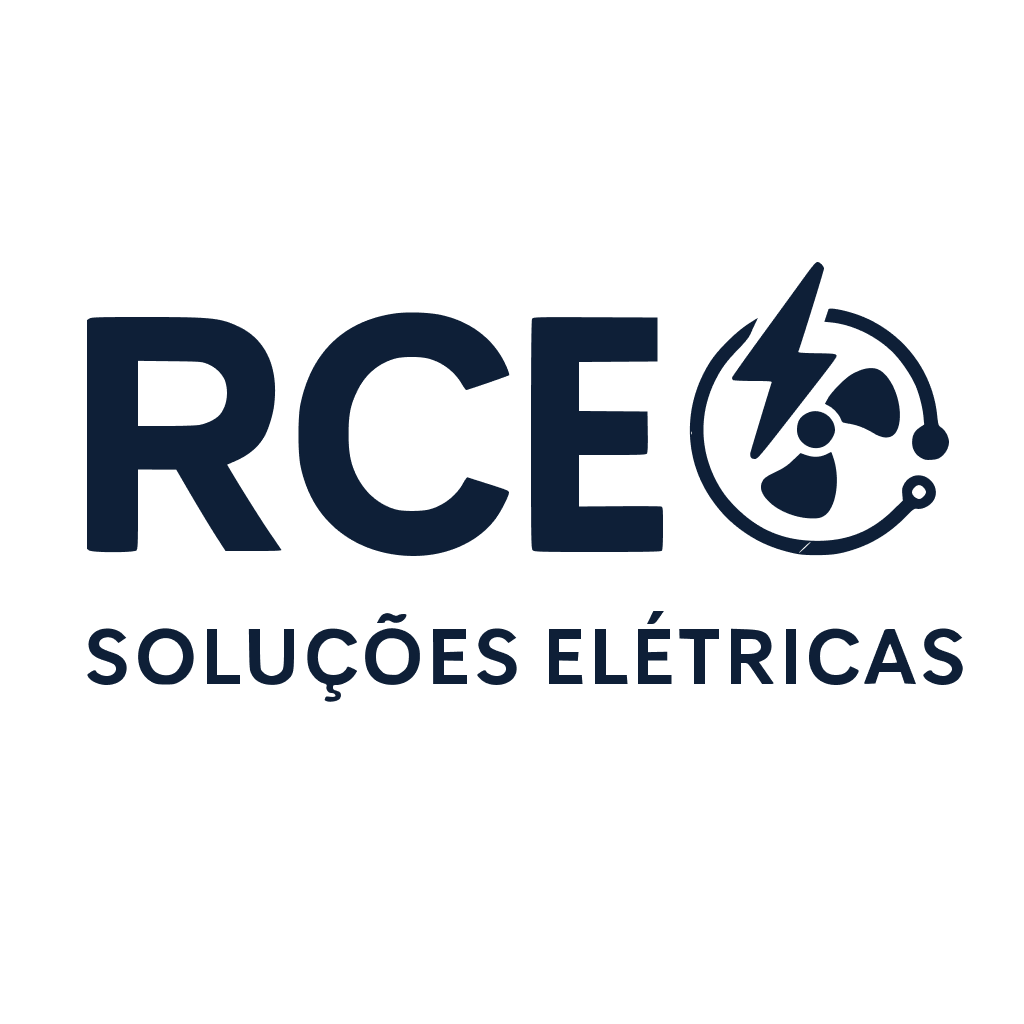Logo da RCE Soluções Elétricas com símbolo de eletricidade e energia.
