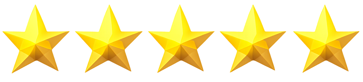 Five gold stars in a row on a black background.