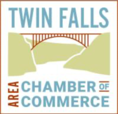 Logo for Twin Falls Area Chamber of Commerce with an illustration of a bridge over a river.