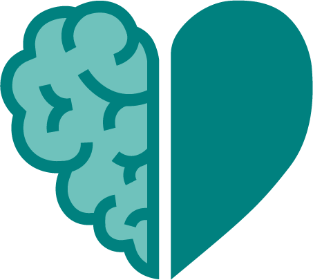 An illustration of a brain split into two halves, with one half shaped like a heart.