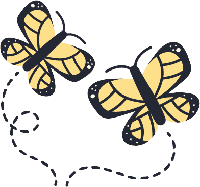 Two yellow and black butterflies flying, leaving dotted flight paths.