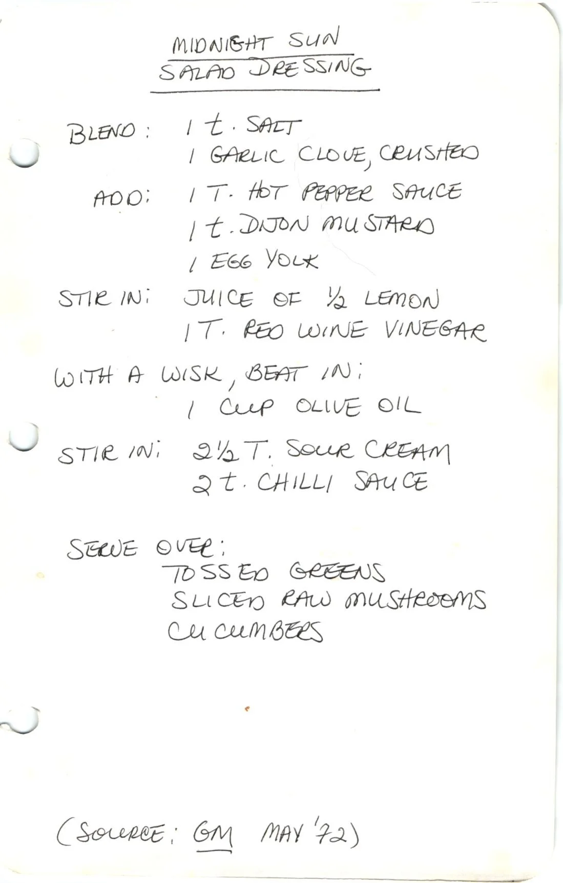 Midnight Sun Salad Dressing