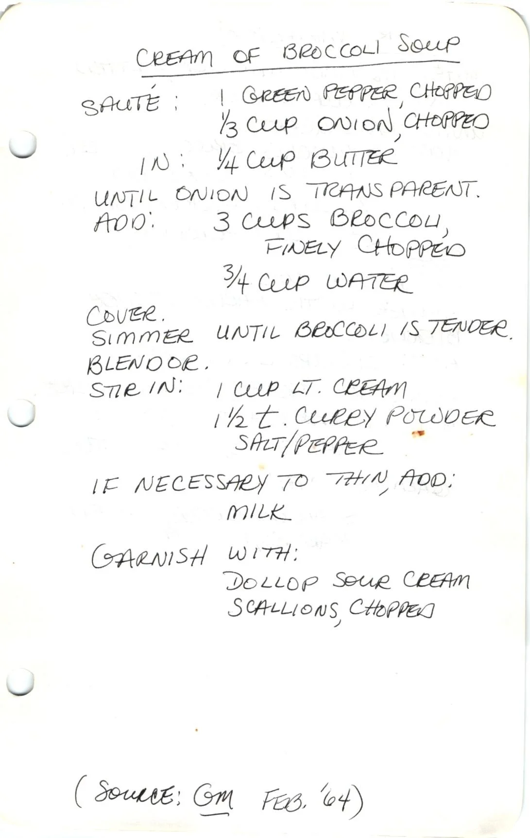 Cream of Broccoli Soup