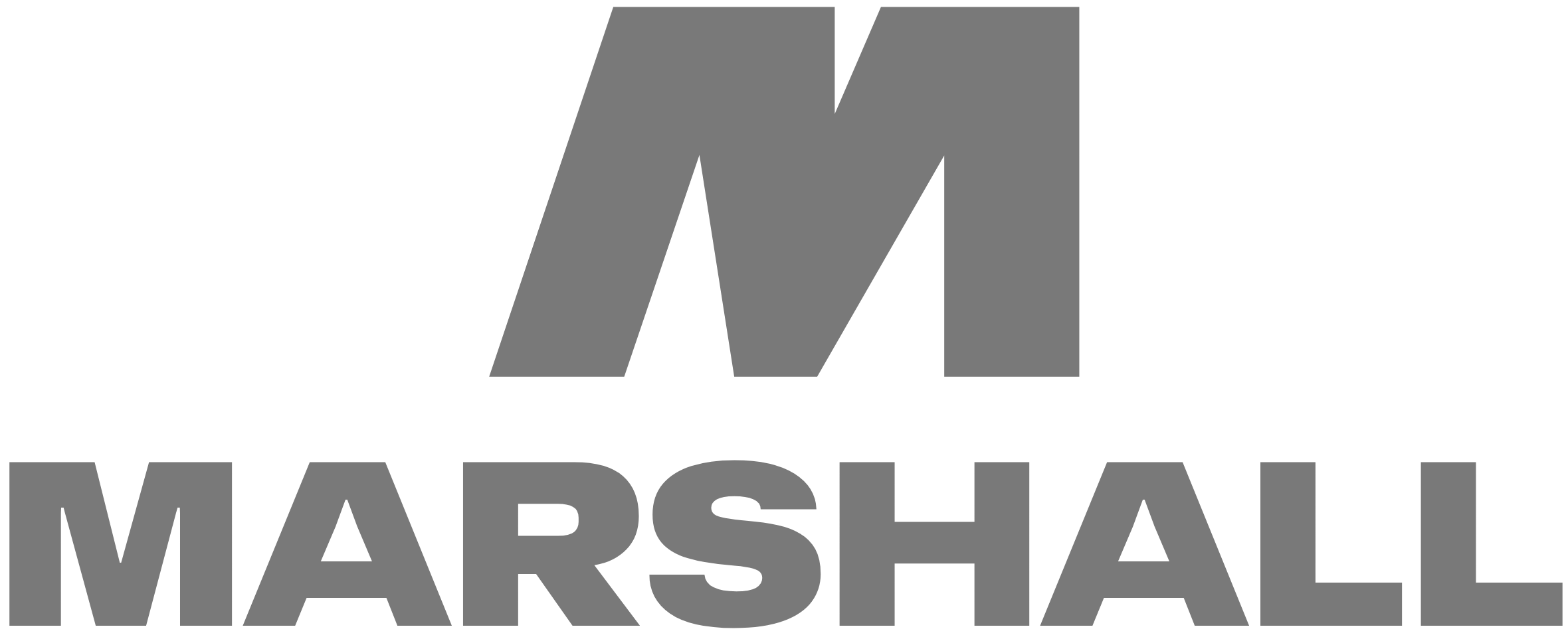 The logo features a large letter 'M' in grey, with the word 'MARSHALL' in grey capital letters below it.