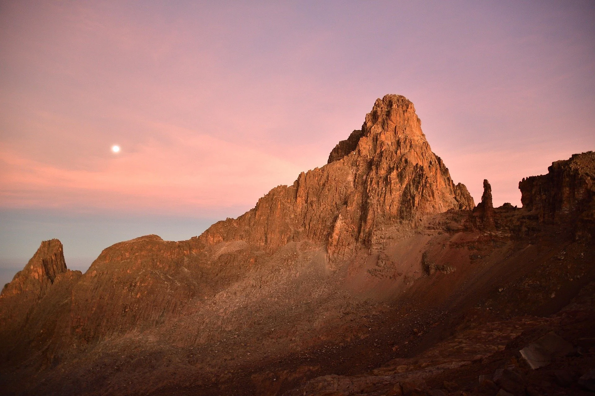 Mount kenya with moon in background