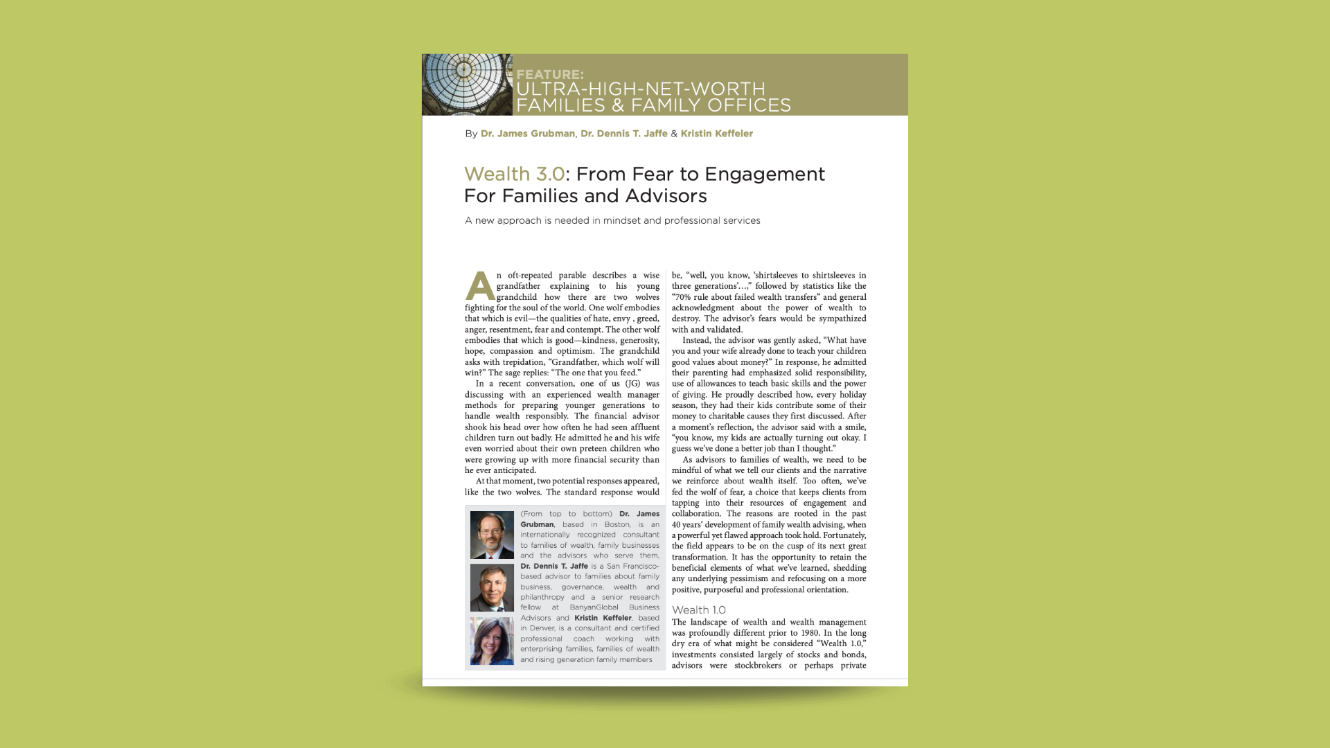 Wealth 3.0: From Fear to Engagement For Families and Advisors